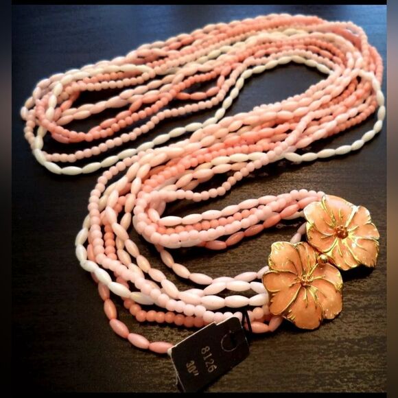 RARE VINTAGE ESTATE SIGNED TRIFARI ENAMELED FLOWER 30" NECKLACE NWT NOS - Picture 1 of 5